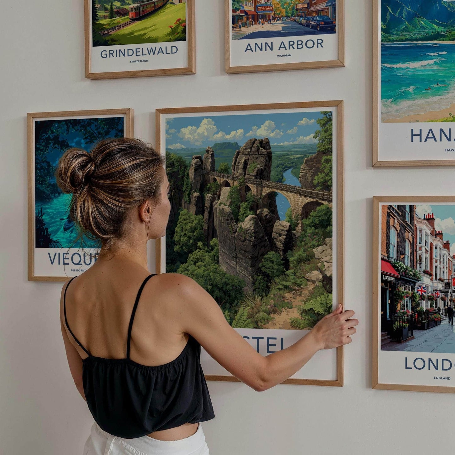 Bastei Poster - Germany Travel Art - Stone bridge peaks Wall Decor