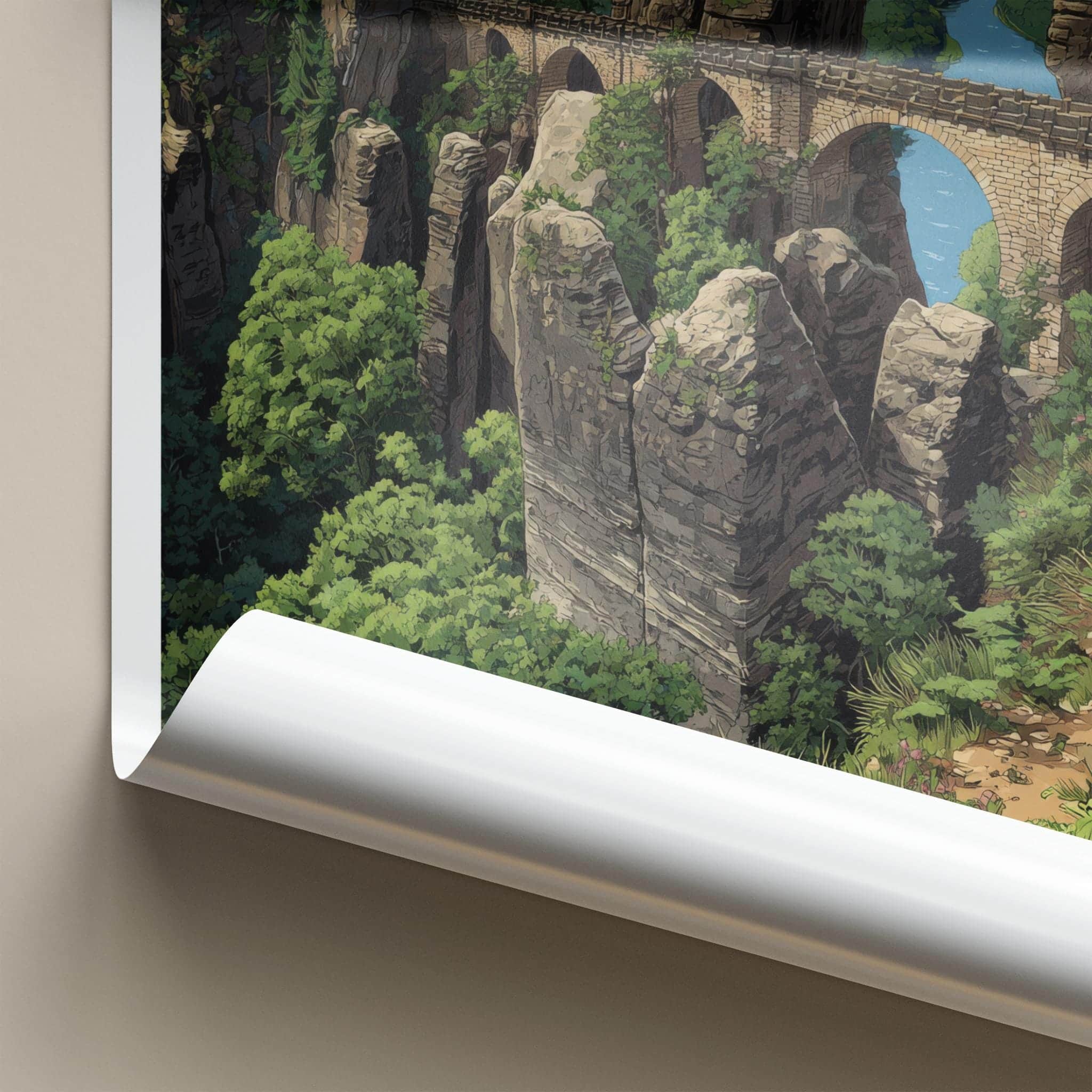 Bastei Poster - Germany Travel Art - Stone bridge peaks Wall Decor