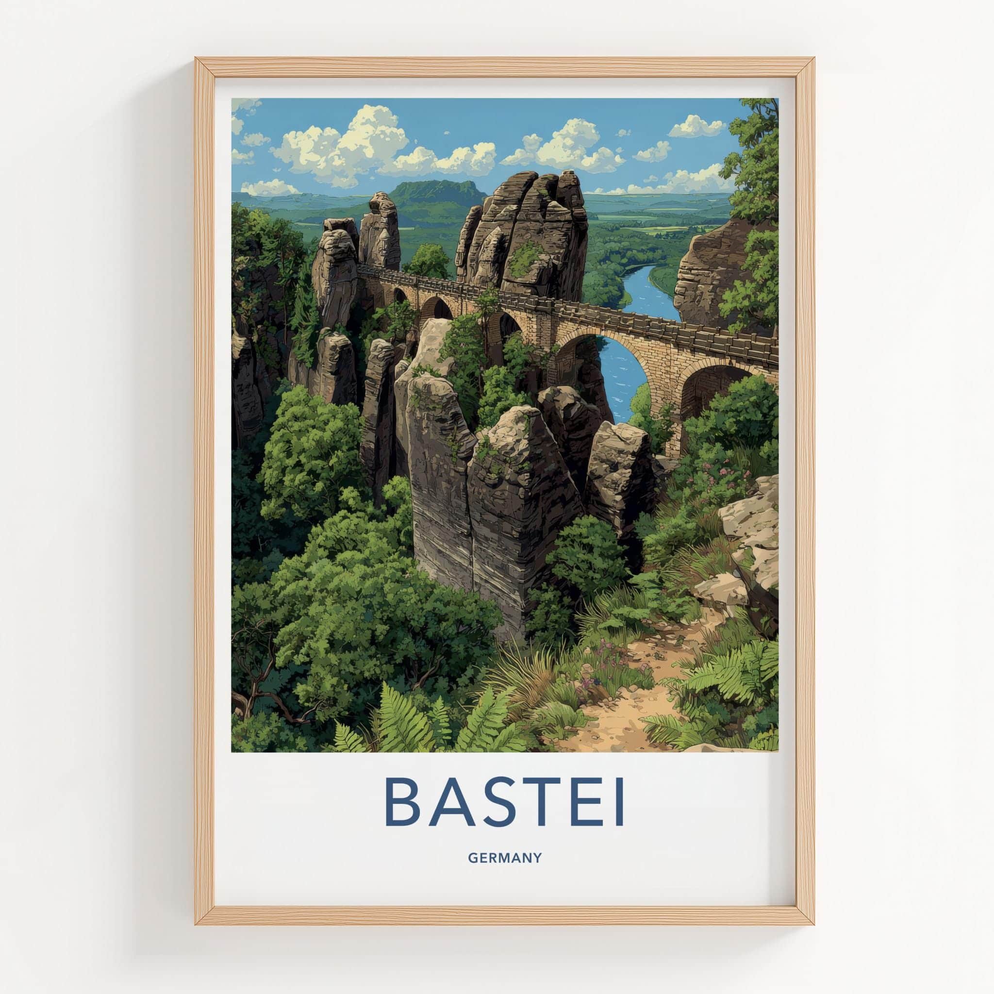 Bastei Poster - Germany Travel Art - Stone bridge peaks Wall Decor