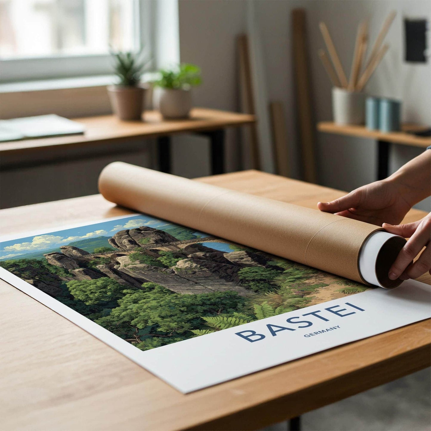 Bastei Poster - Germany Travel Art - Stone bridge peaks Wall Decor