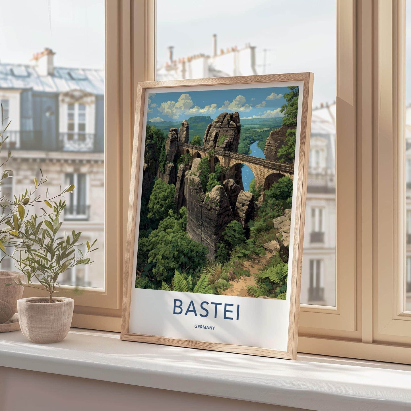 Bastei Poster - Germany Travel Art - Stone bridge peaks Wall Decor