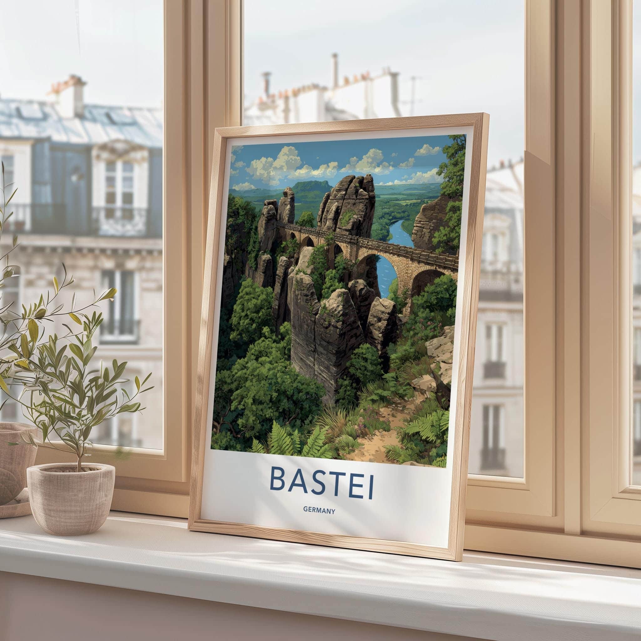 Bastei Poster - Germany Travel Art - Stone bridge peaks Wall Decor
