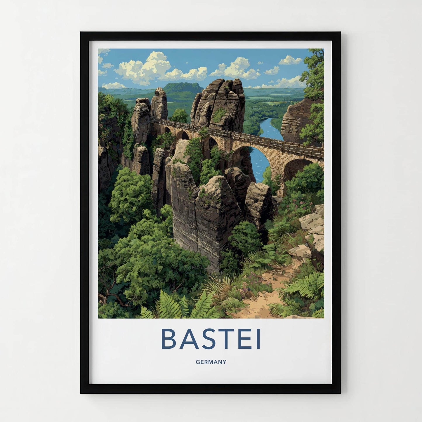 Bastei Poster - Germany Travel Art - Stone bridge peaks Wall Decor