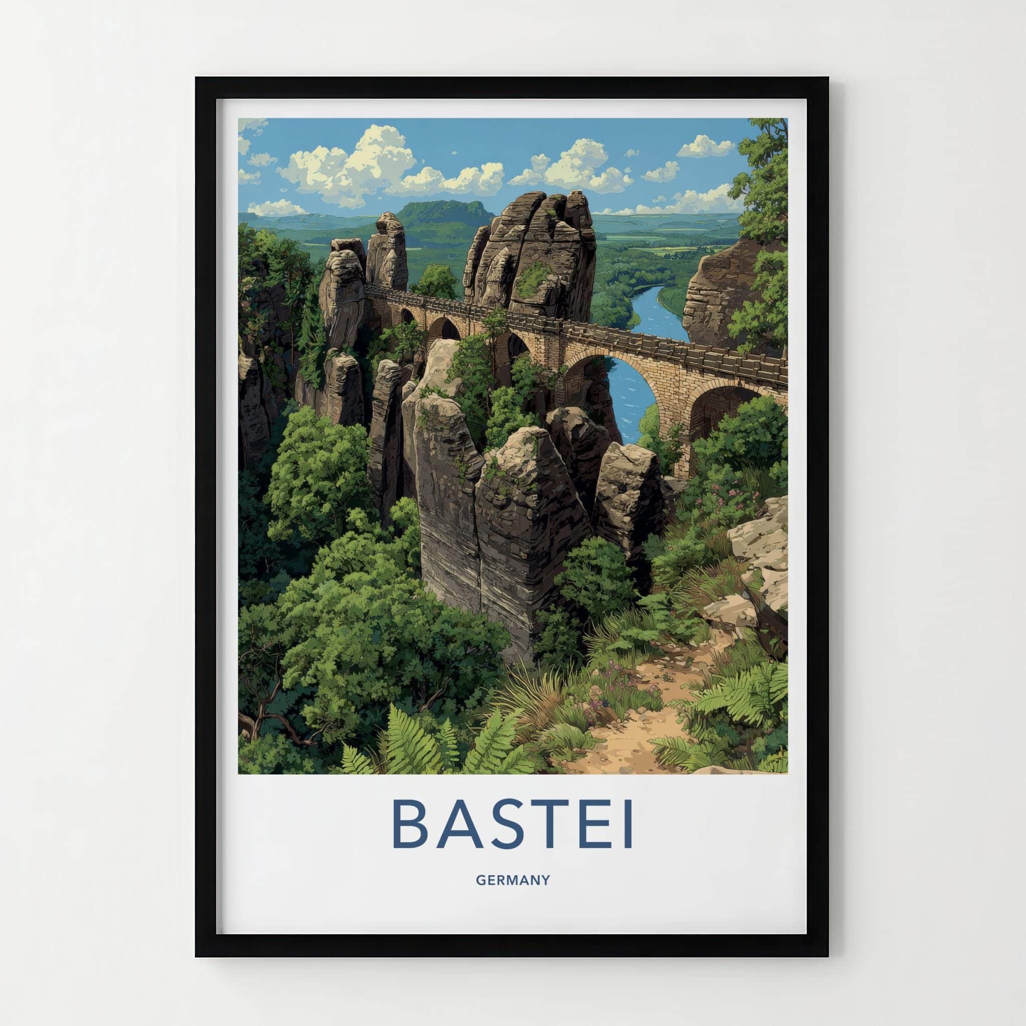 Bastei Poster - Germany Travel Art - Stone bridge peaks Wall Decor