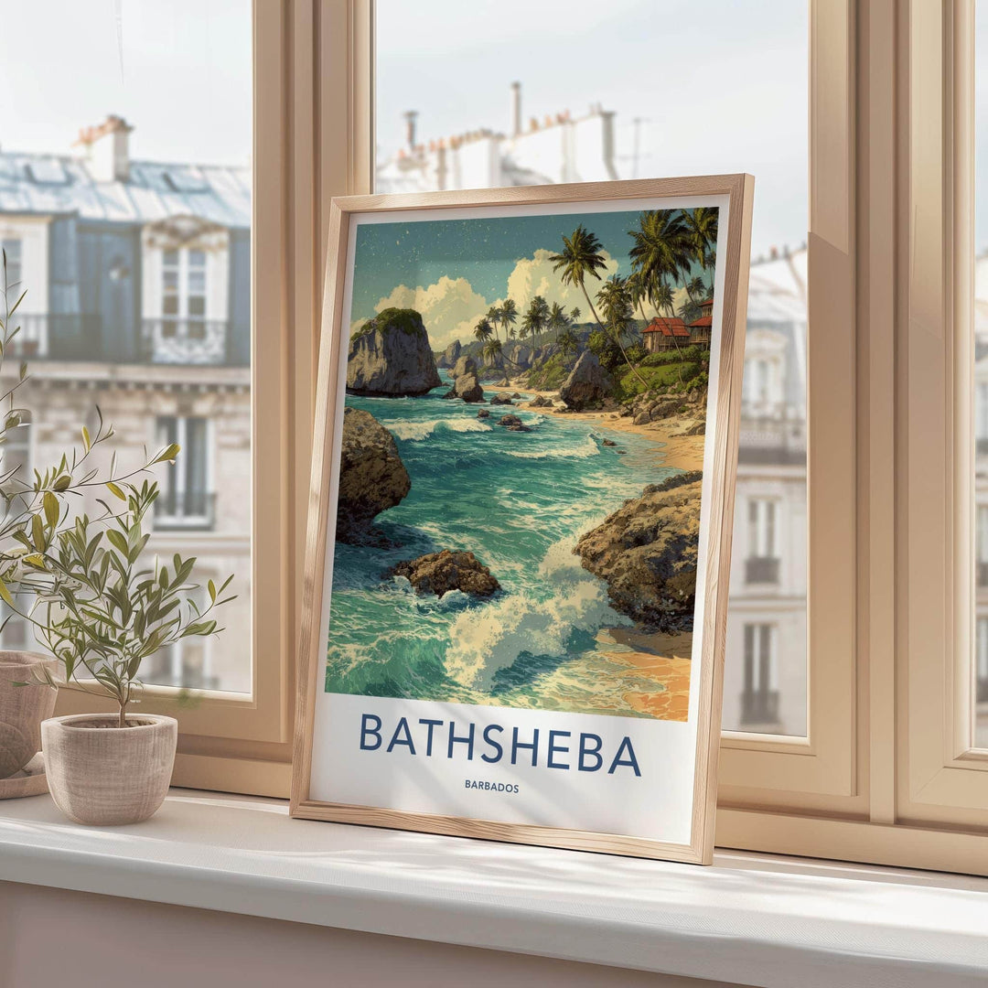 Bathsheba Poster - Barbados Travel Art - Rocky Ocean Waves Home Decor