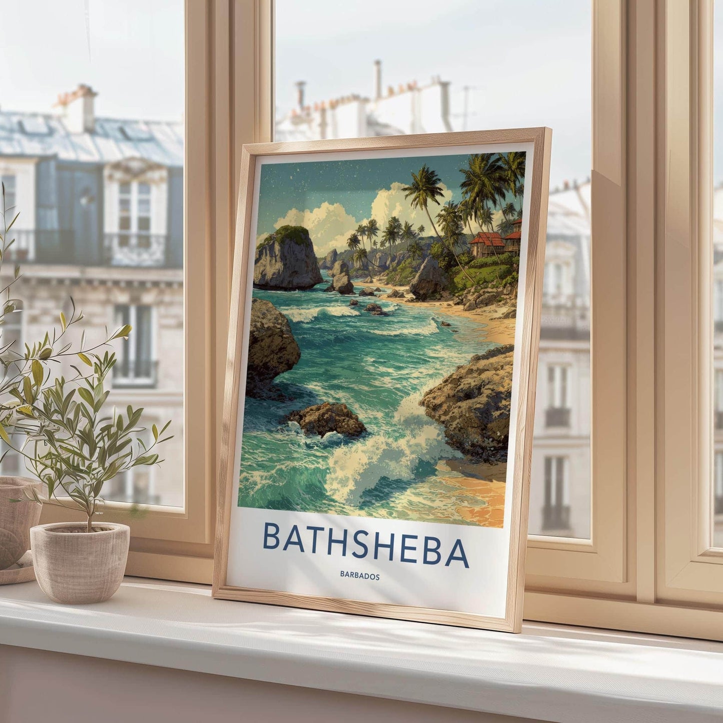 Bathsheba Poster - Barbados Travel Art - Rocky Ocean Waves Home Decor