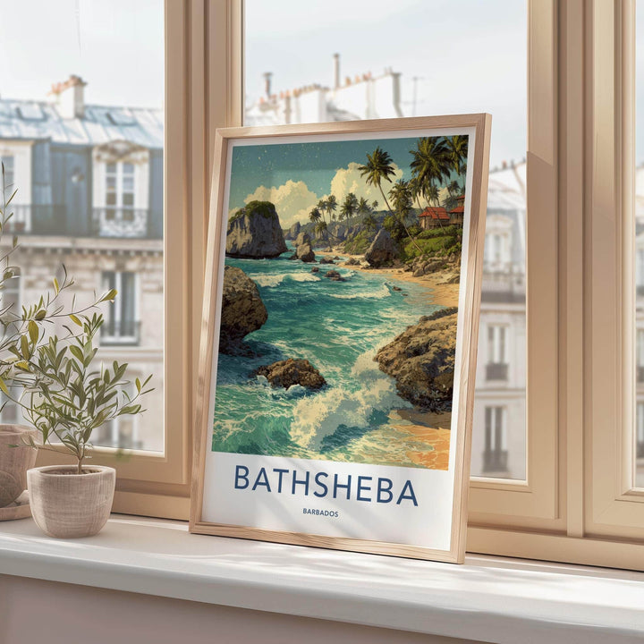 Bathsheba Poster - Barbados Travel Art - Rocky Ocean Waves Home Decor