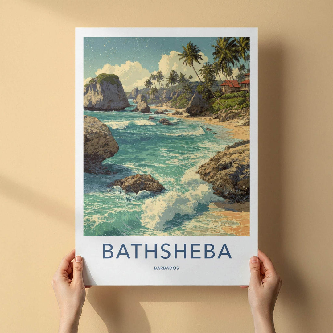Bathsheba Poster - Barbados Travel Art - Rocky Ocean Waves Home Decor