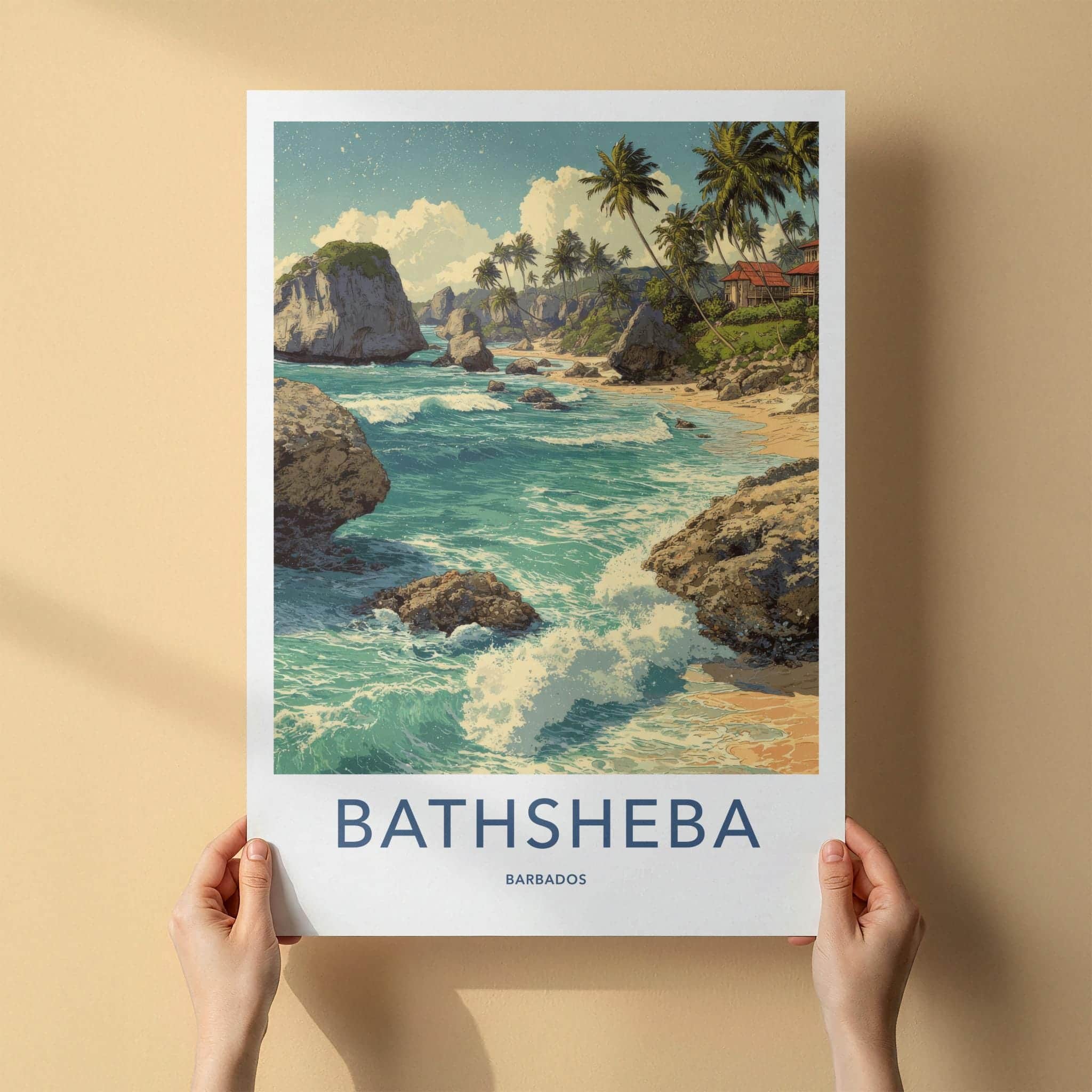 Bathsheba Poster - Barbados Travel Art - Rocky Ocean Waves Home Decor
