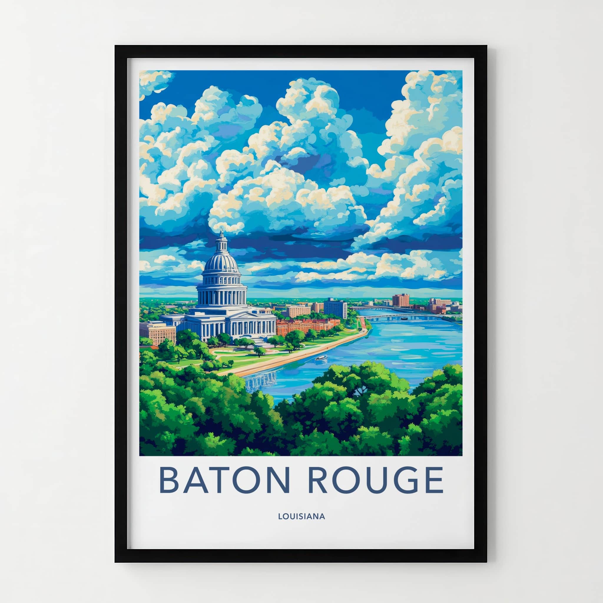 Baton Rouge Poster - Louisiana Travel Art - Capitol River City Home Decor