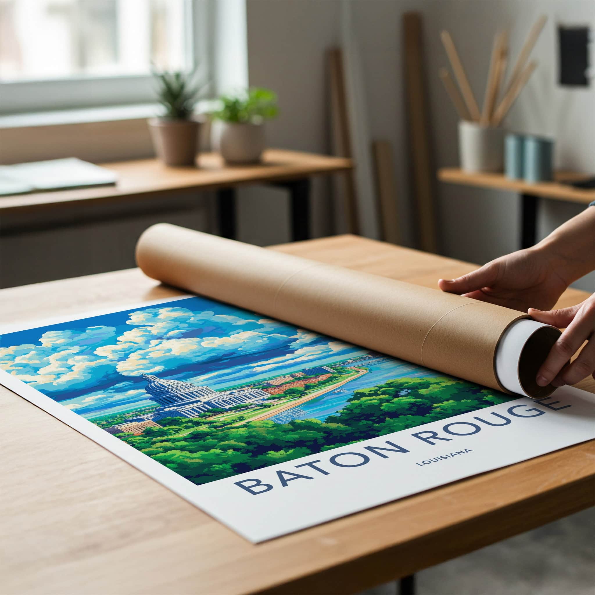 Baton Rouge Poster - Louisiana Travel Art - Capitol River City Home Decor
