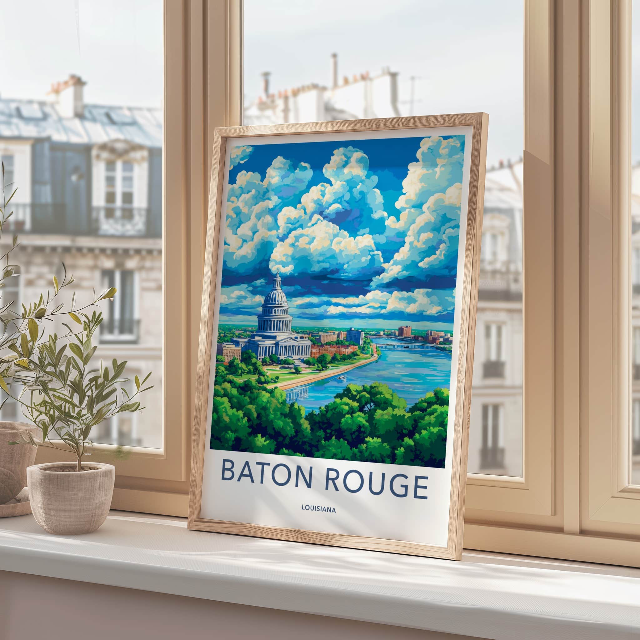 Baton Rouge Poster - Louisiana Travel Art - Capitol River City Home Decor