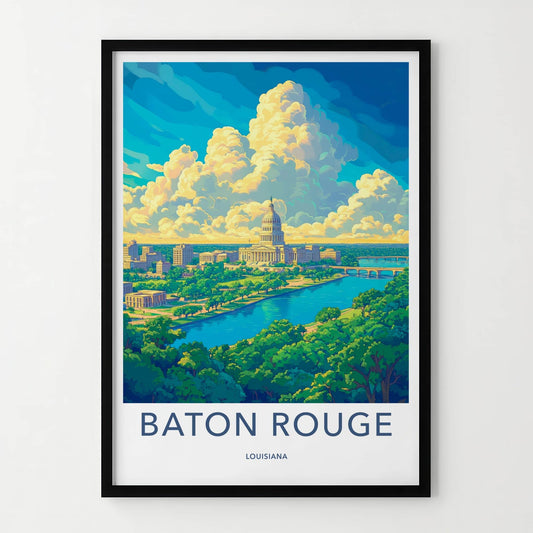 Baton Rouge Poster - Louisiana Travel Art - Lush River Capitol Home Decor