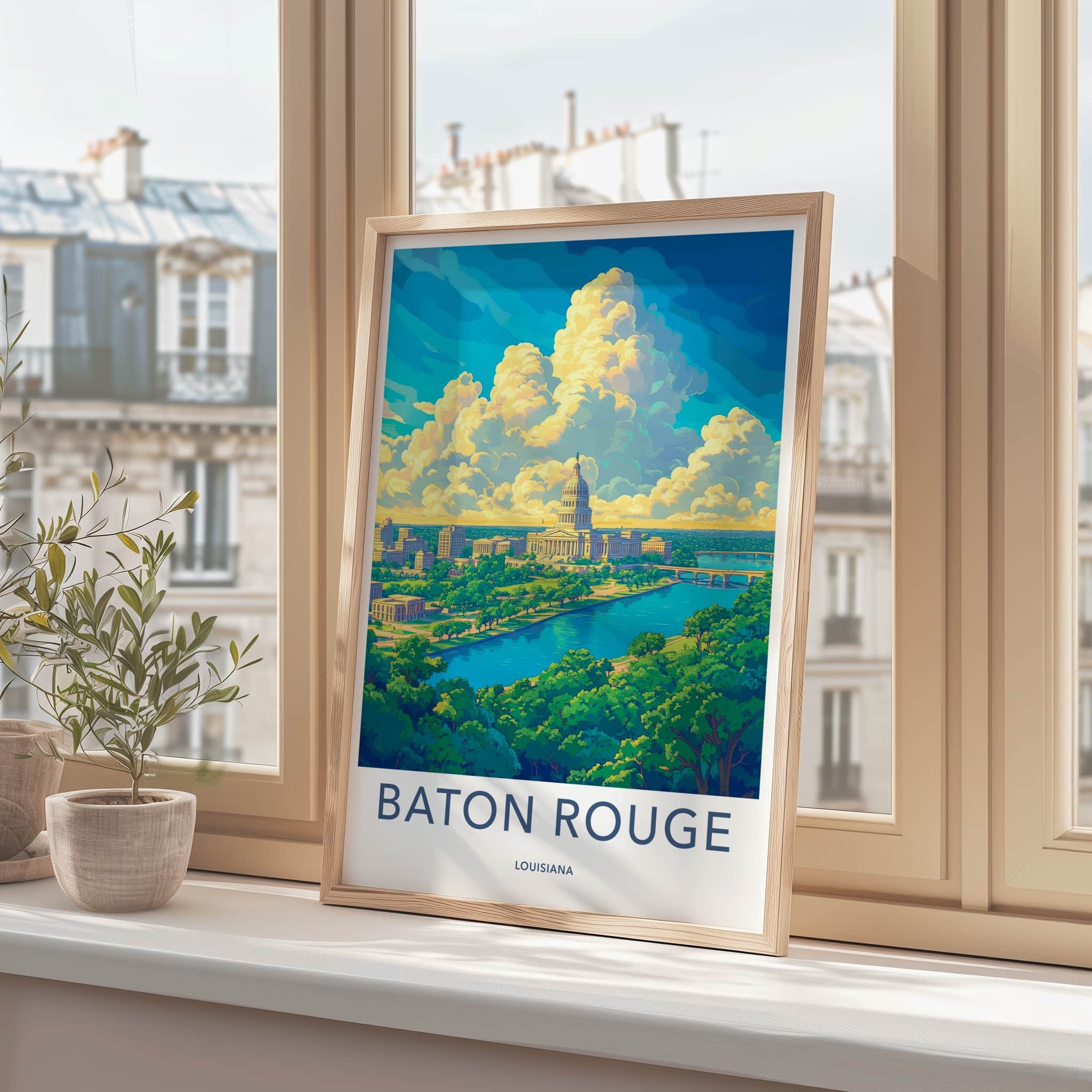 Baton Rouge Poster - Louisiana Travel Art - Lush River Capitol Home Decor