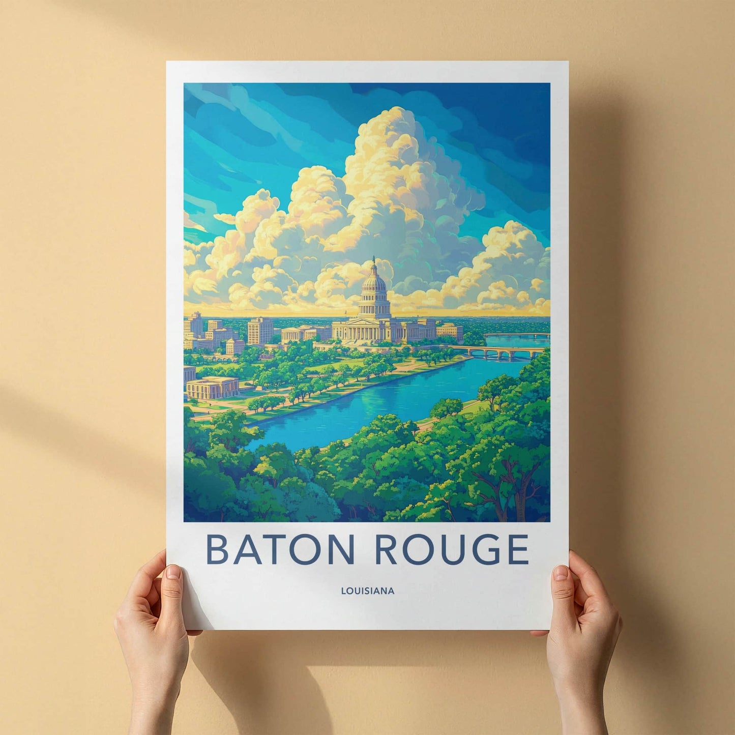 Baton Rouge Poster - Louisiana Travel Art - Lush River Capitol Home Decor