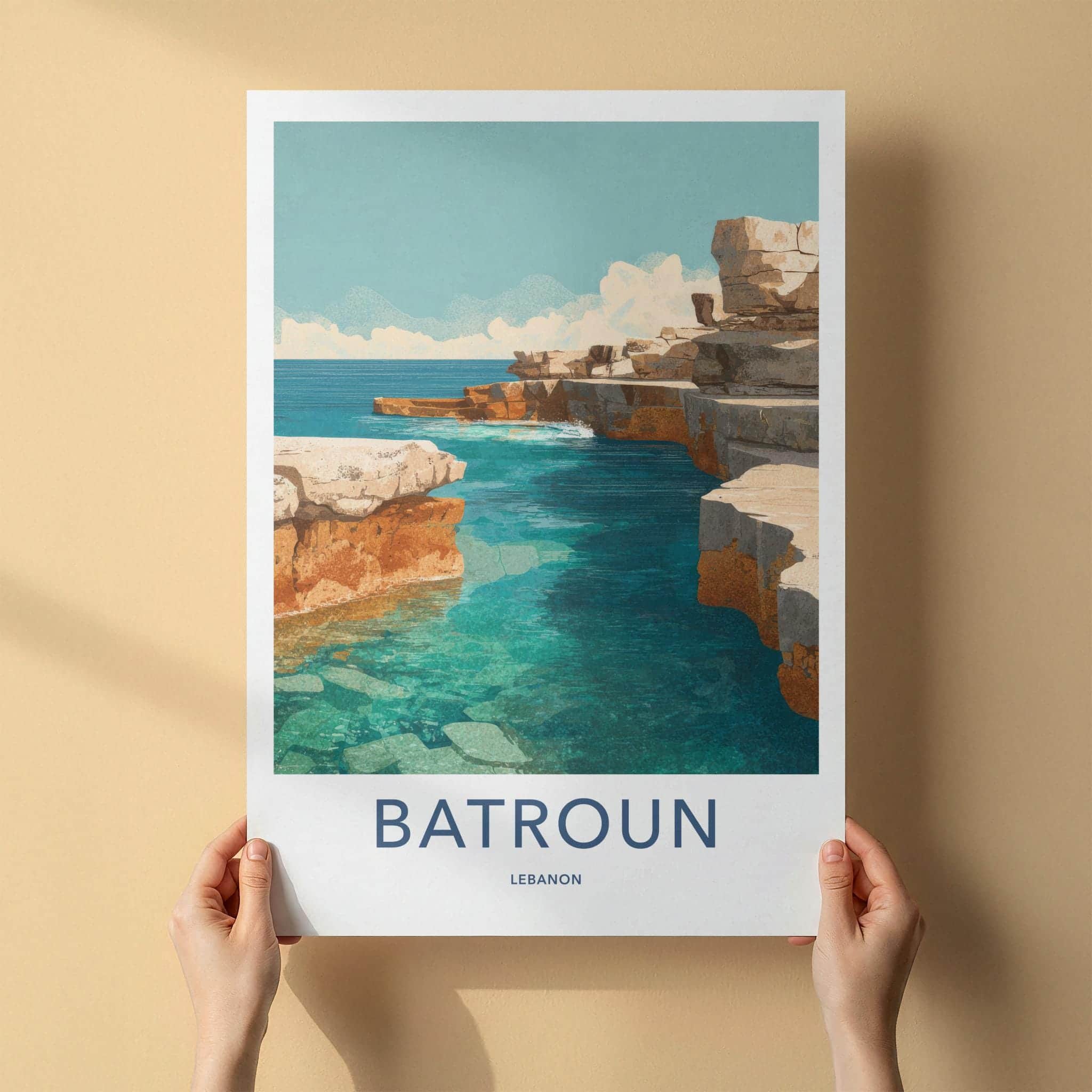 Batroun Poster - Lebanon Travel Art - Rugged Coastal Cliffs Home Decor