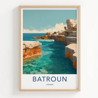 Batroun Poster - Lebanon Travel Art - Rugged Coastal Cliffs Home Decor