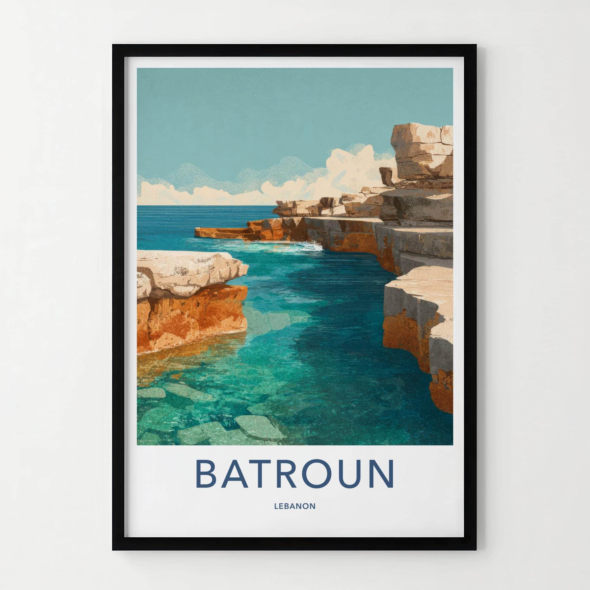 Batroun Poster - Lebanon Travel Art - Rugged Coastal Cliffs Home Decor