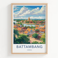 Battambang Poster - Cambodia Travel Art - Riverside Temple Town Home Decor