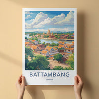 Battambang Poster - Cambodia Travel Art - Riverside Temple Town Home Decor