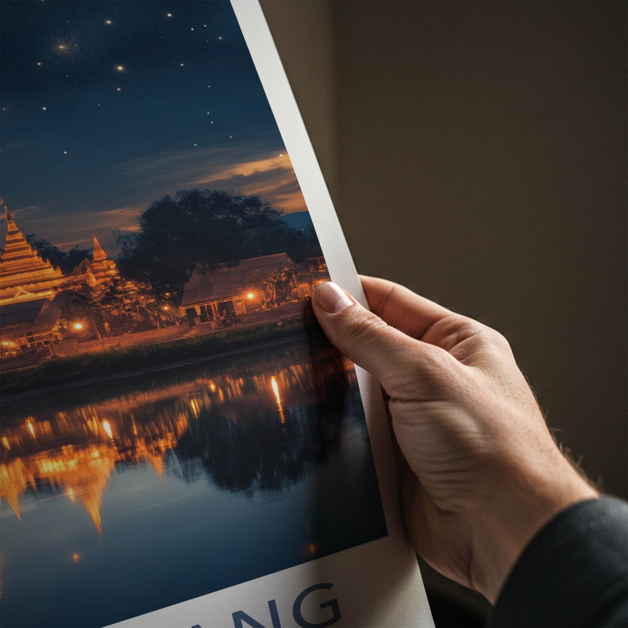 Battambang Poster - Cambodia Travel Art - Temple Night Sky Wall Decor
