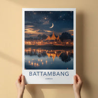 Battambang Poster - Cambodia Travel Art - Temple Night Sky Wall Decor