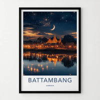 Battambang Poster - Cambodia Travel Art - Temple Night Sky Wall Decor