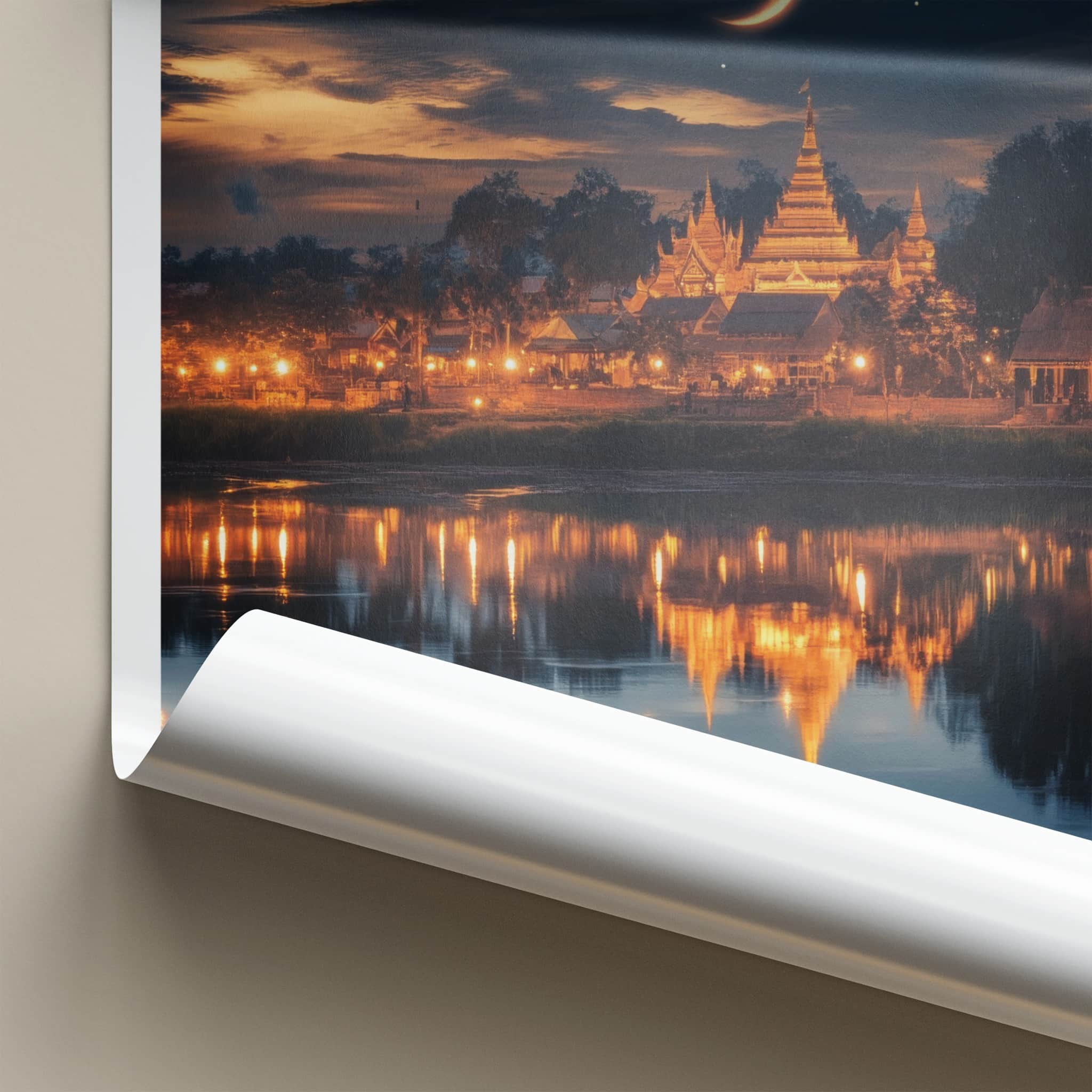 Battambang Poster - Cambodia Travel Art - Temple Night Sky Wall Decor