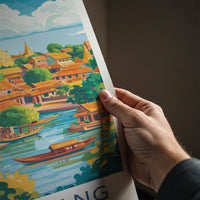 Battambang Poster - Cambodia Wall Art - Golden Temples River Home Decor