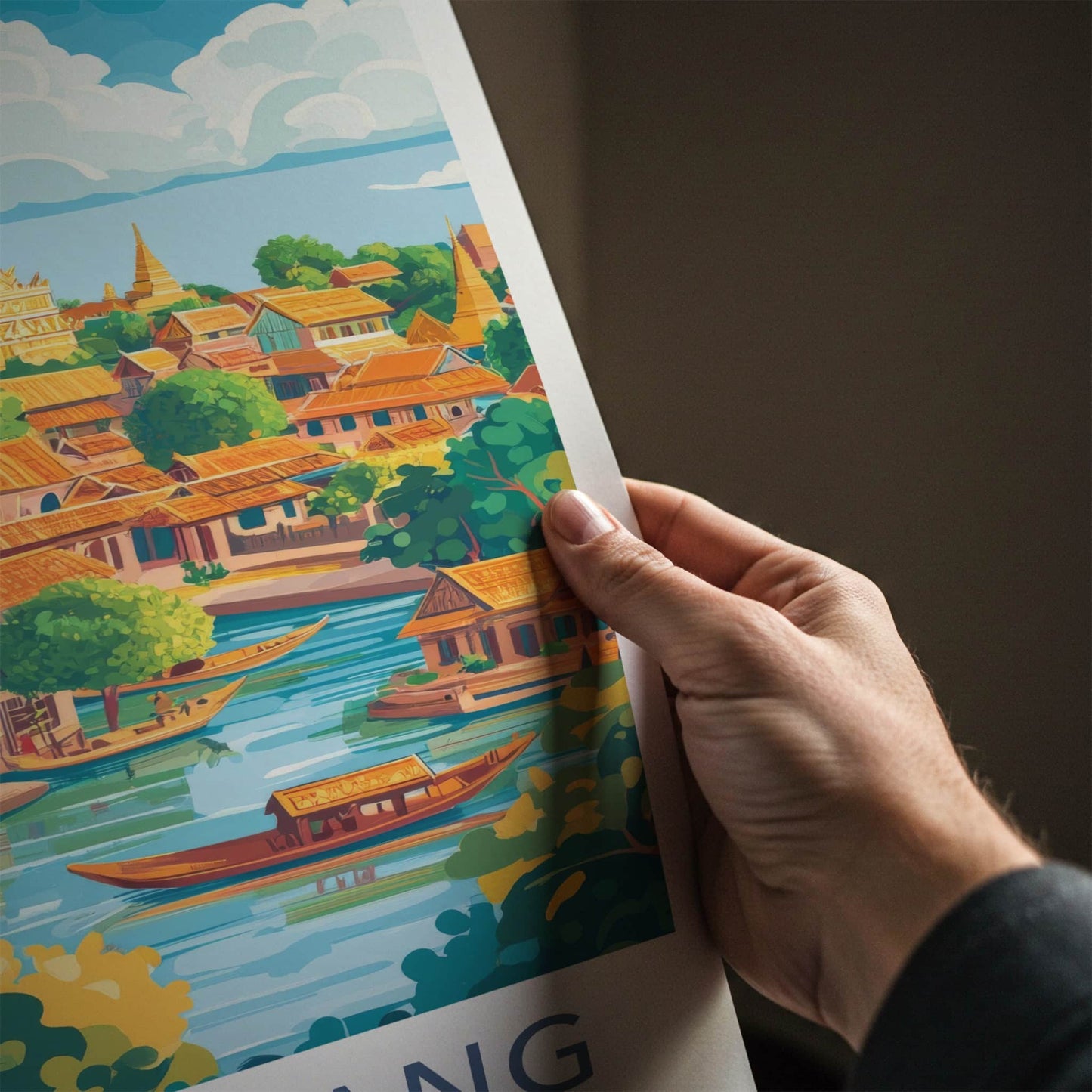 Battambang Poster - Cambodia Wall Art - Golden Temples River Home Decor