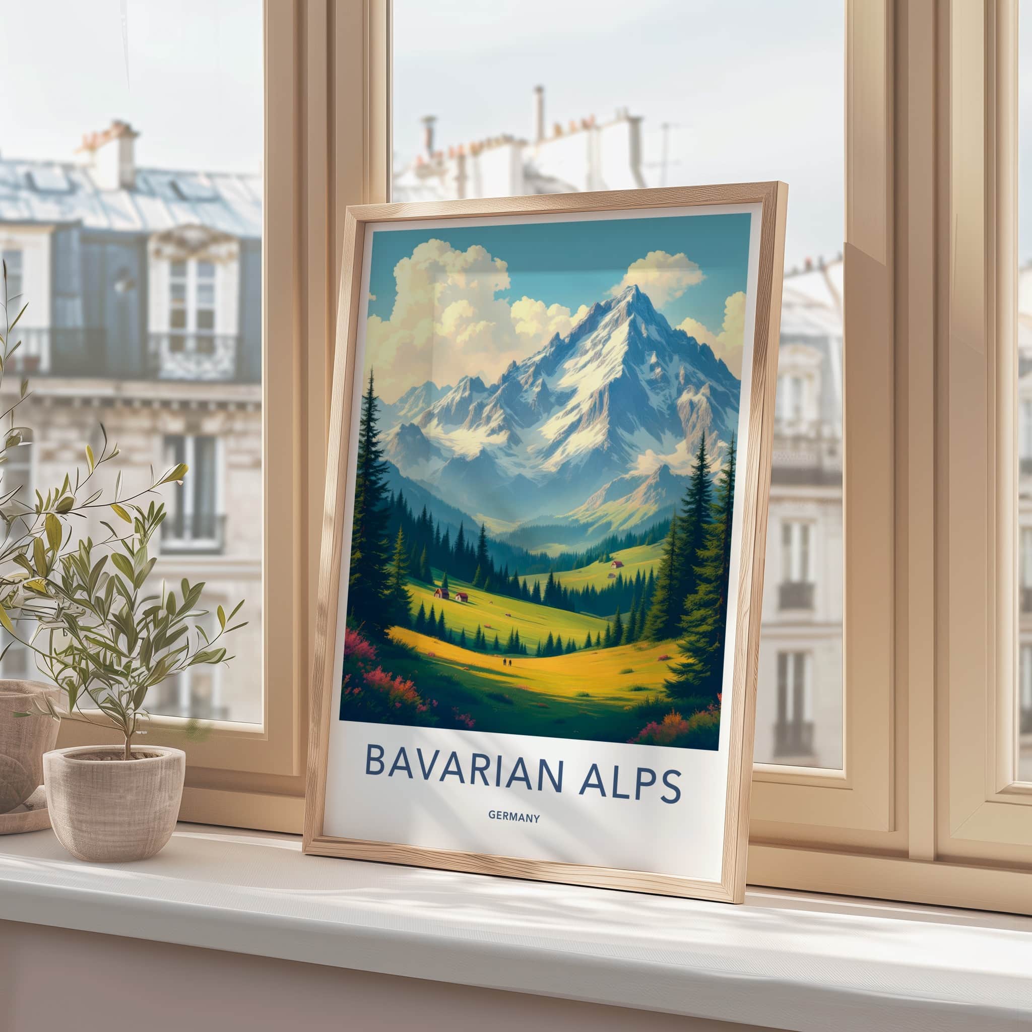 Bavarian Alps Poster - Germany Travel Art - Mountain Valley Houses Wall Decor