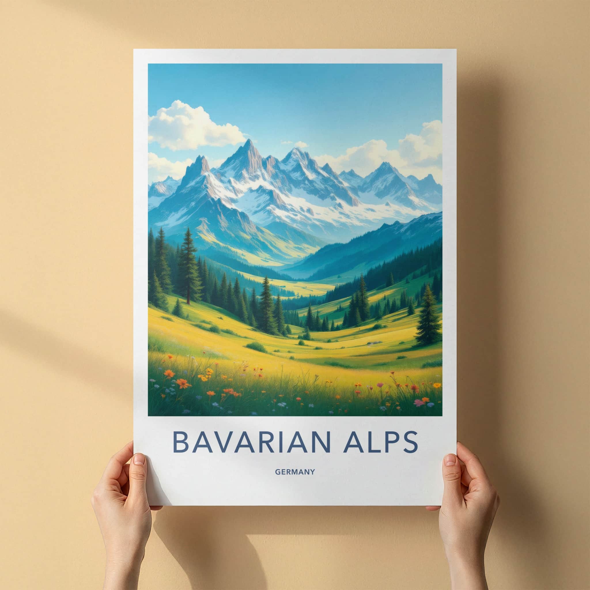 Bavarian Alps Poster - Germany Travel Art - Sunny Mountain Valley Home Decor