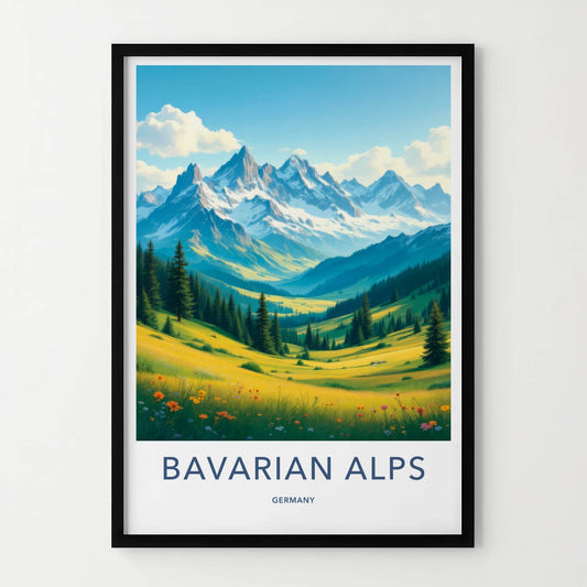 Bavarian Alps Poster - Germany Travel Art - Sunny Mountain Valley Home Decor