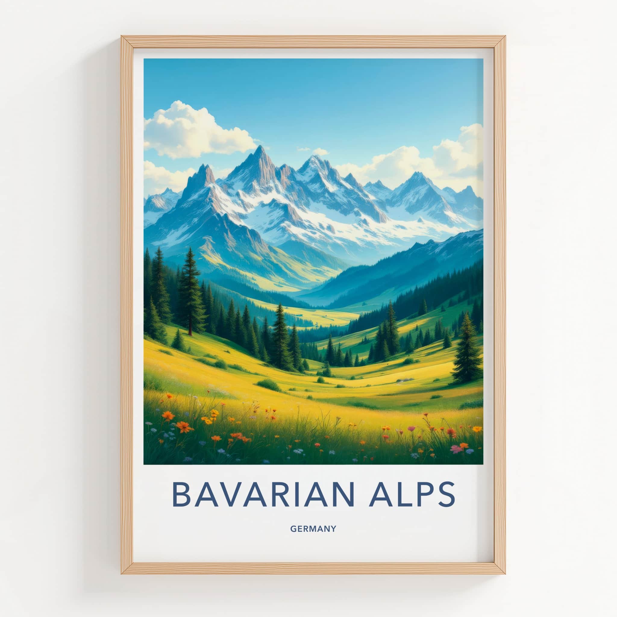 Bavarian Alps Poster - Germany Travel Art - Sunny Mountain Valley Home Decor