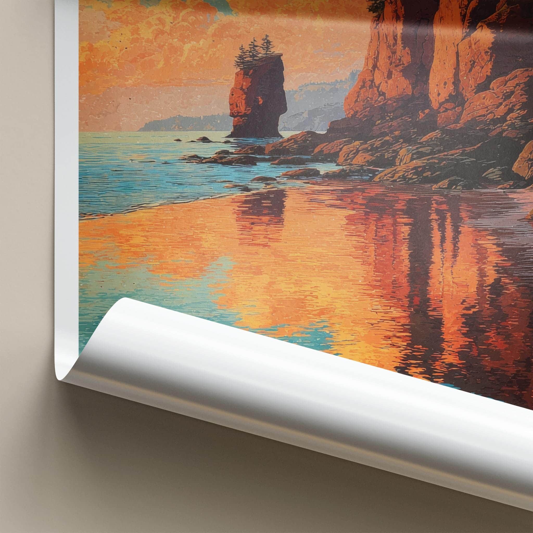 Bay of Fundy Poster - Canada Travel Art - Dramatic Cliff Sunset Wall Decor