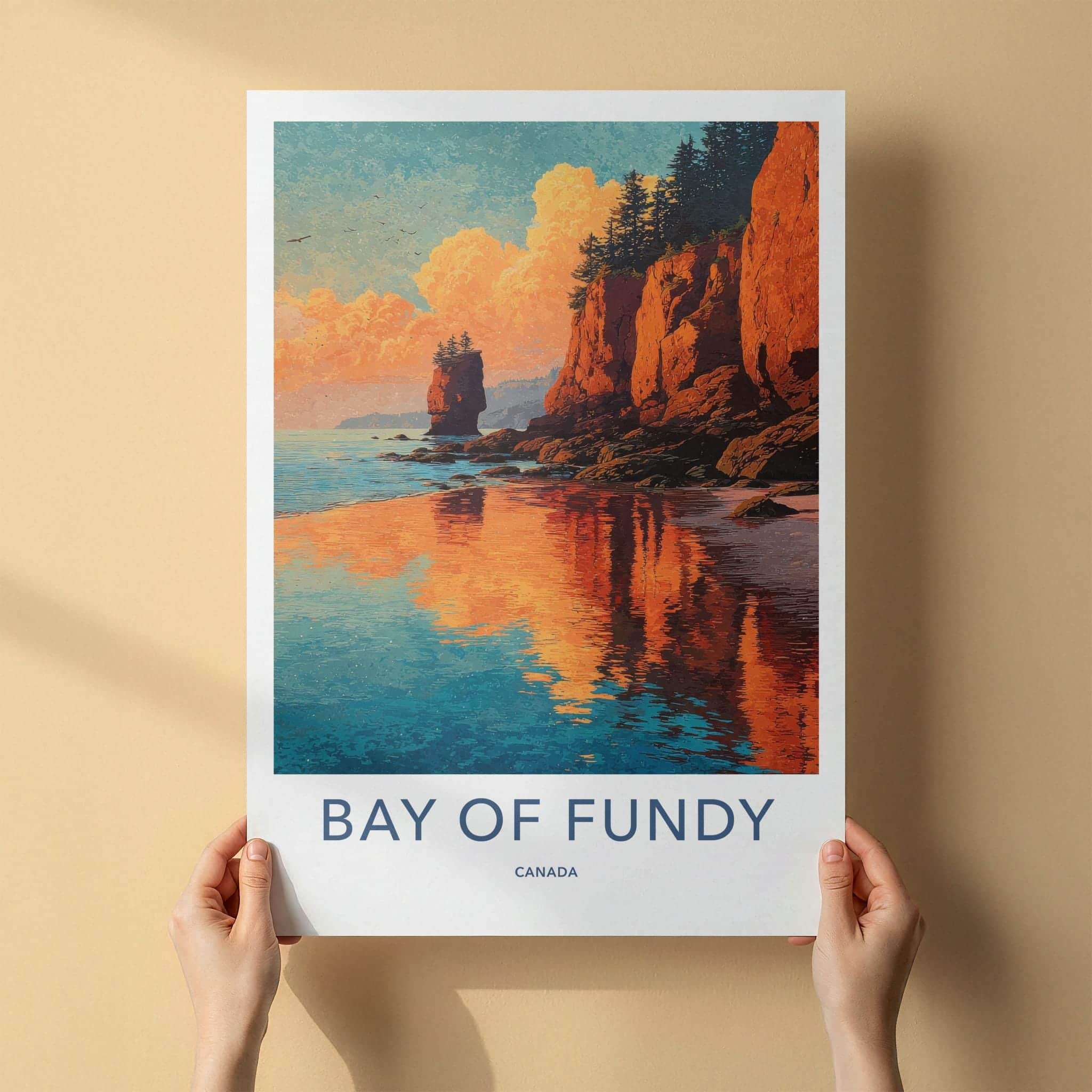 Bay of Fundy Poster - Canada Travel Art - Dramatic Cliff Sunset Wall Decor