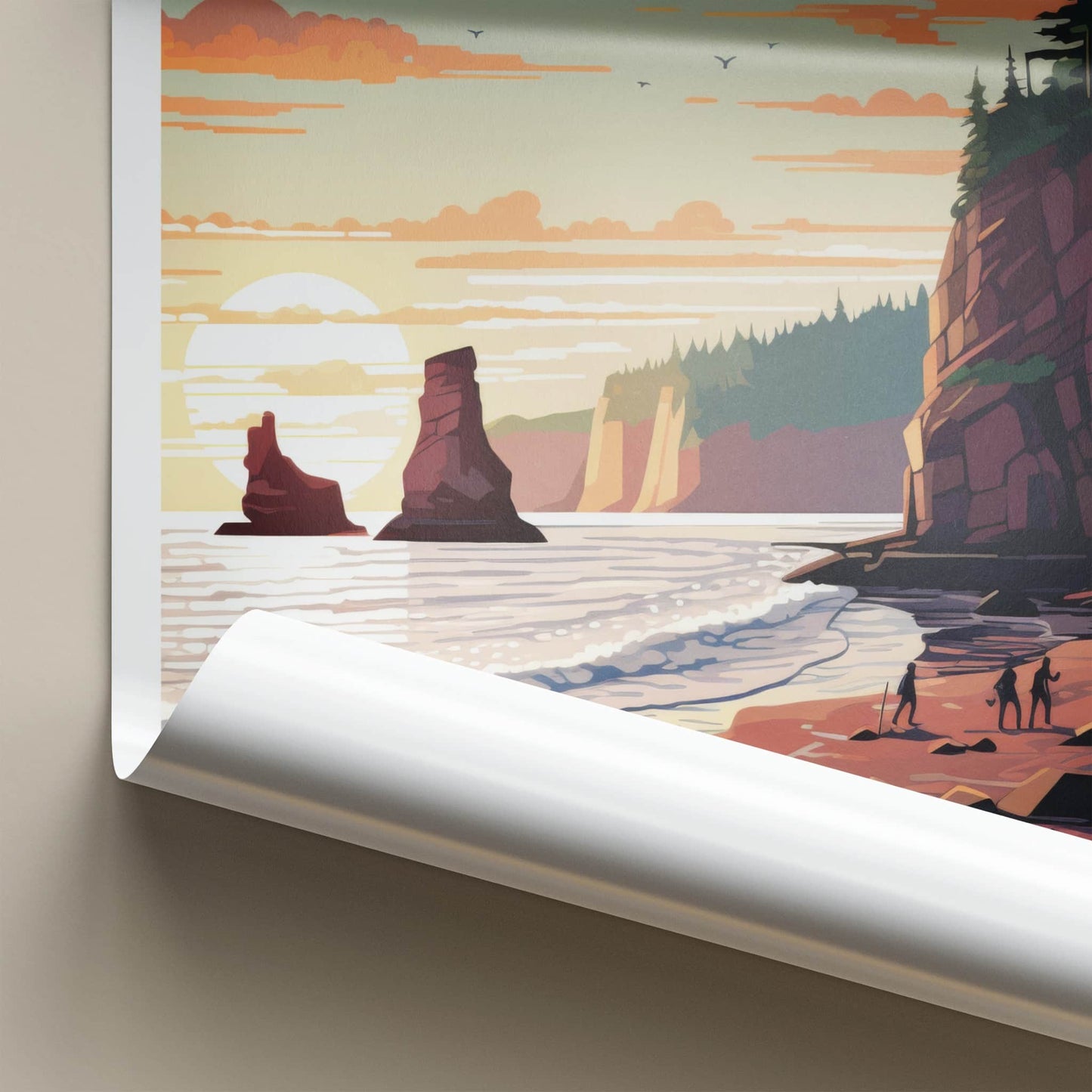 Bay Of Fundy Poster - Canada Travel Art - Rocky Beach Sunset Home Decor