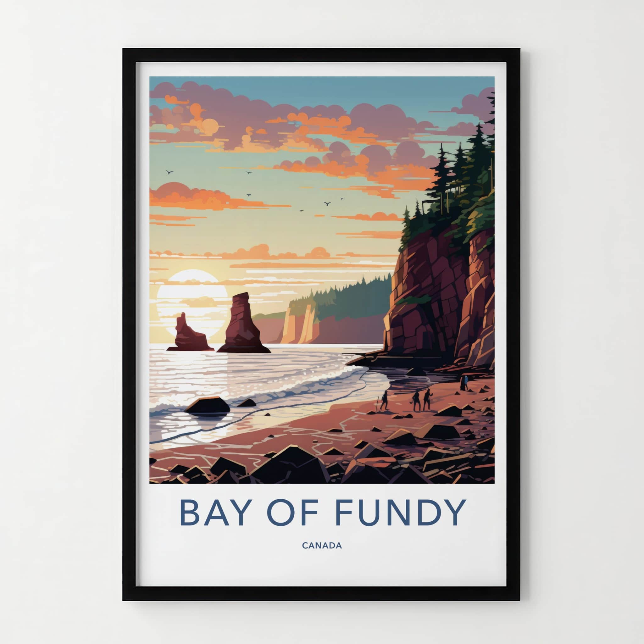Bay Of Fundy Poster - Canada Travel Art - Rocky Beach Sunset Home Decor