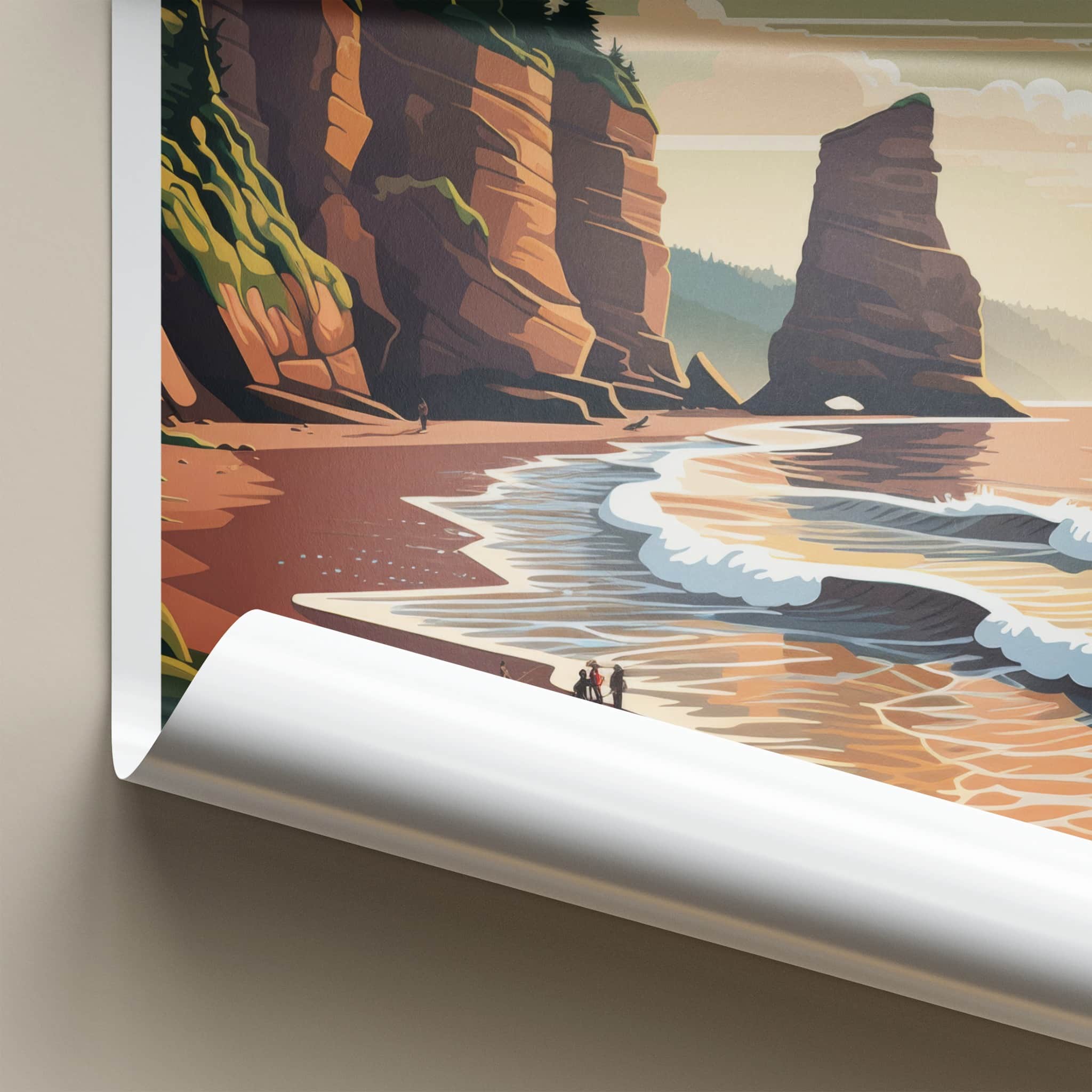 Bay Of Fundy Poster - Canada Travel Art - Rugged Beach Cliffs Wall Decor