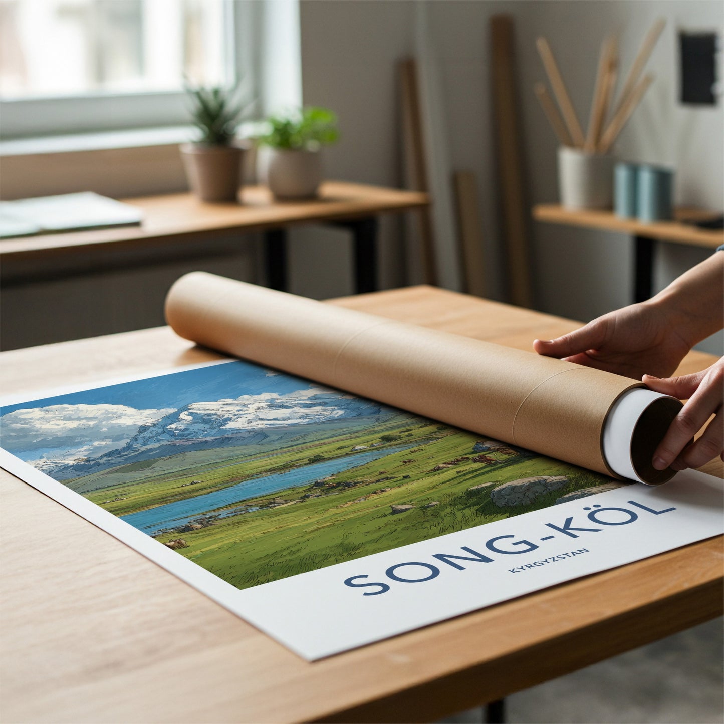 Song Kol Poster - Kyrgyzstan Lake Yurts Mountains