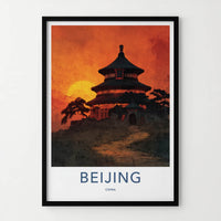 Beijing Poster - China Framed Print - Golden Sunset Temple Framed Decor