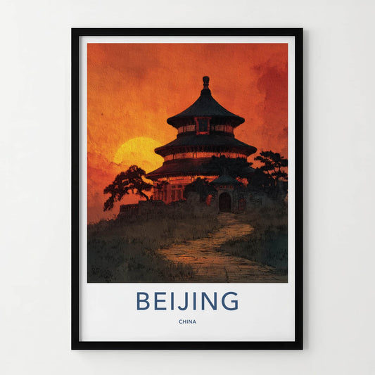 Beijing Poster - China Framed Print - Golden Sunset Temple Framed Decor