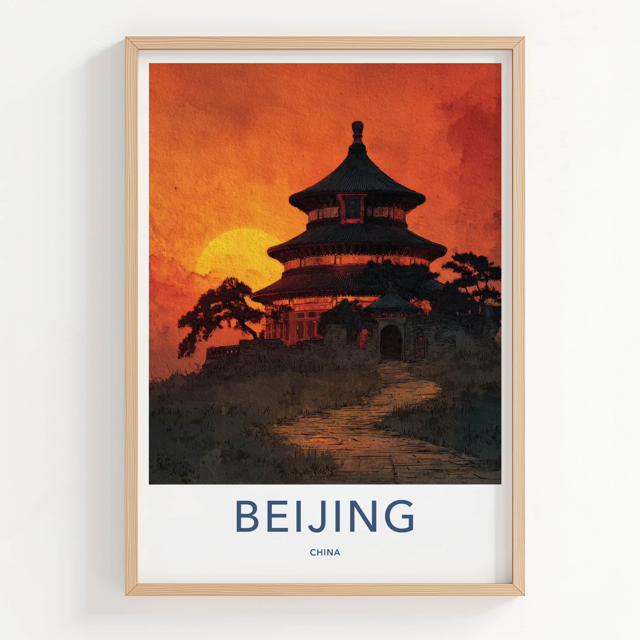 Beijing Poster - China Framed Print - Golden Sunset Temple Framed Decor