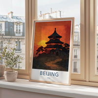 Beijing Poster - China Framed Print - Golden Sunset Temple Framed Decor