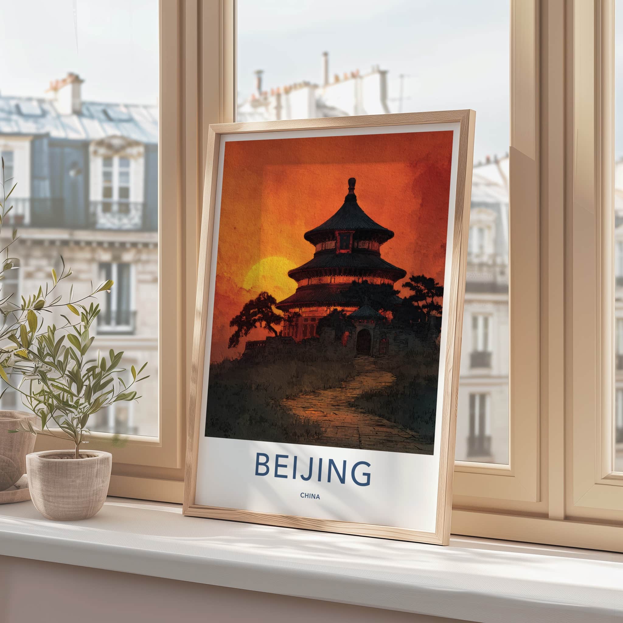 Beijing Poster - China Framed Print - Golden Sunset Temple Framed Decor