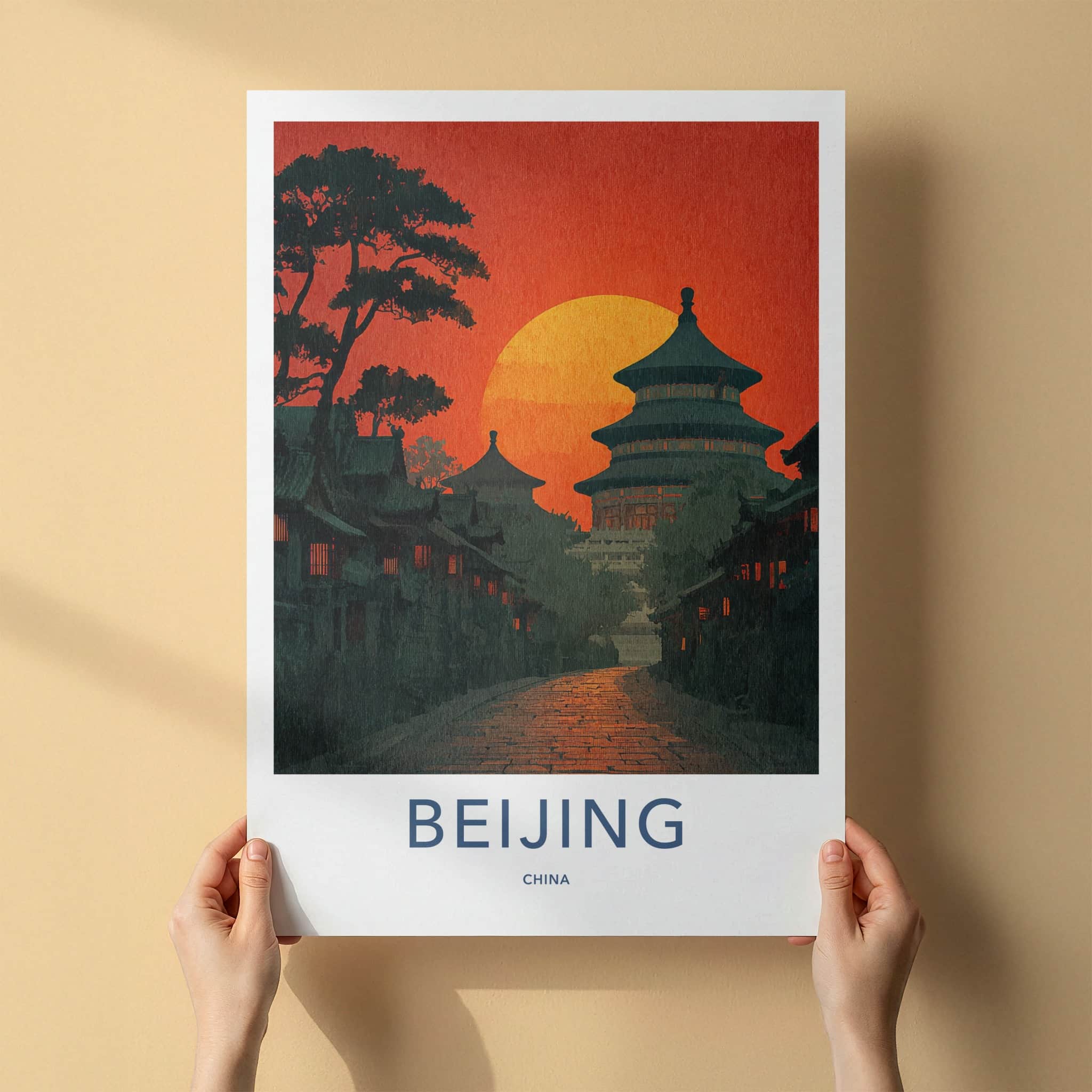 Beijing Poster - China Travel Art - Temple Sunset Path Home Decor
