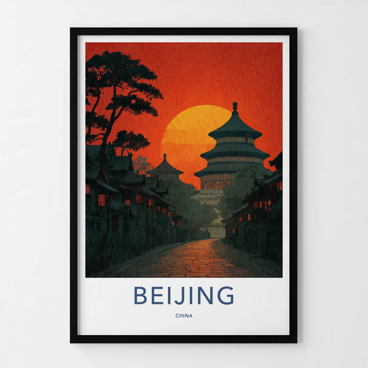 Beijing Poster - China Travel Art - Temple Sunset Path Home Decor
