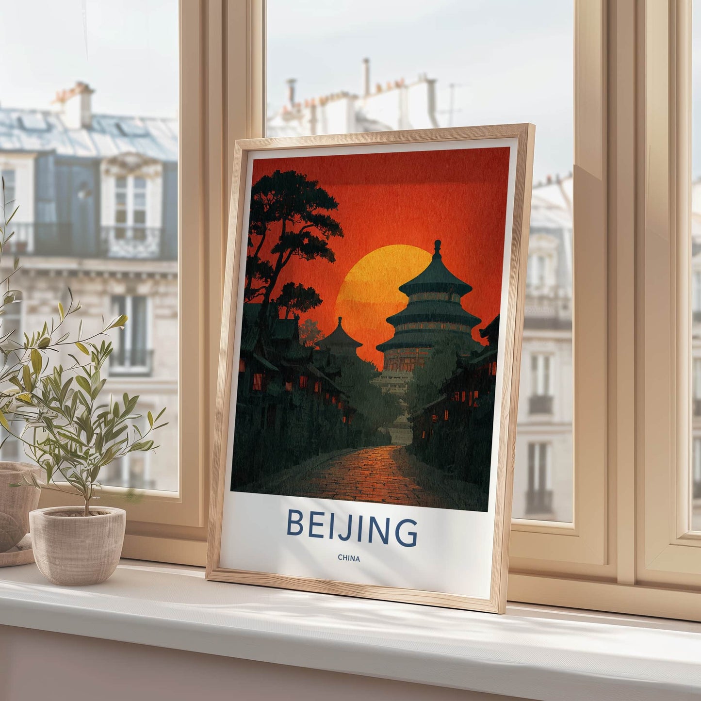 Beijing Poster - China Travel Art - Temple Sunset Path Home Decor