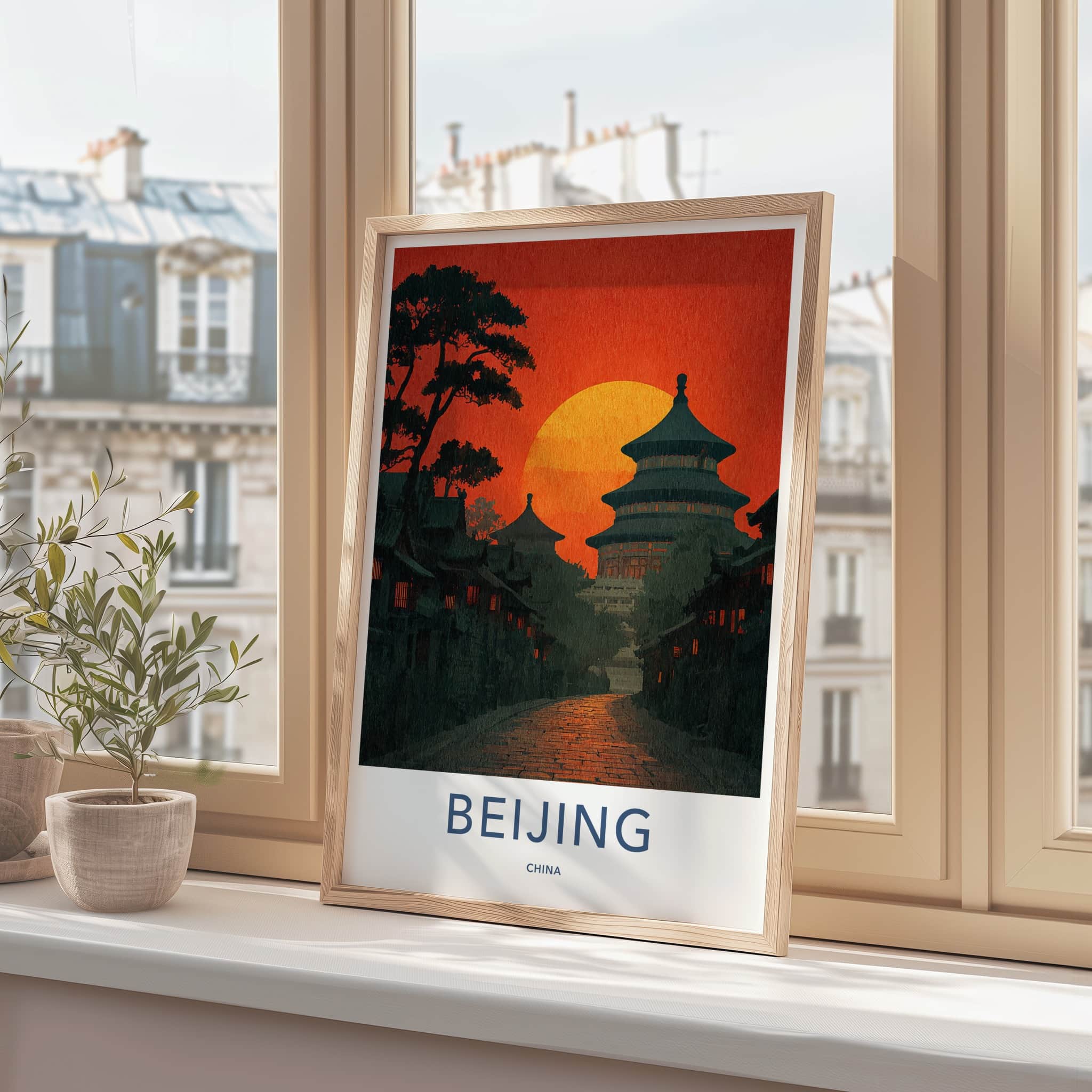 Beijing Poster - China Travel Art - Temple Sunset Path Home Decor