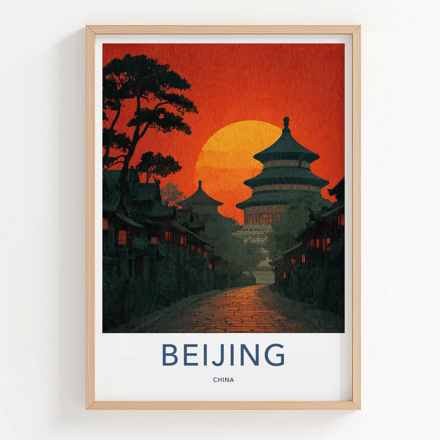 Beijing Poster - China Travel Art - Temple Sunset Path Home Decor